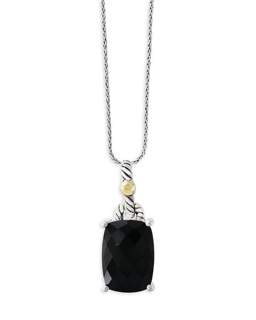 Effy White Sterling Silver, 18k Yellow Gold & Onyx Pendant Necklace