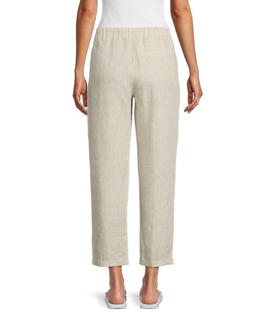Saks Fifth Avenue White 100% Linen Straight Leg Crop Pants