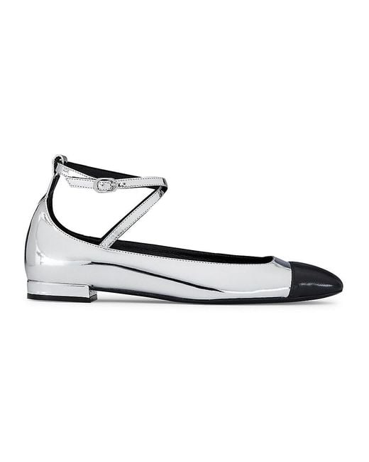 Stuart Weitzman White Eden Leather Ankle-Wrap Flats