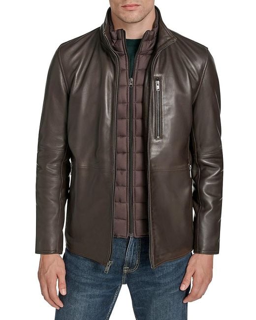 Andrew Marc Black Wollman 2-in-1 Lambskin Leather Bib Jacket for men