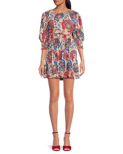 MISA Los Angles Red Honor Floral Mini Dress