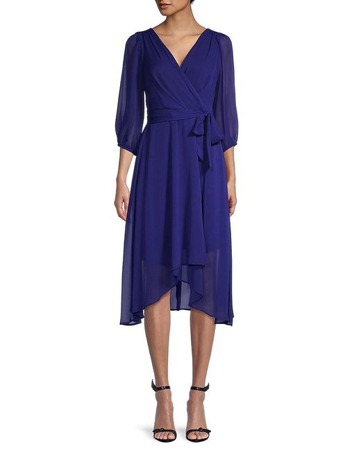 DKNY Belted Puffsleeve Midi Dress in Blue Lyst