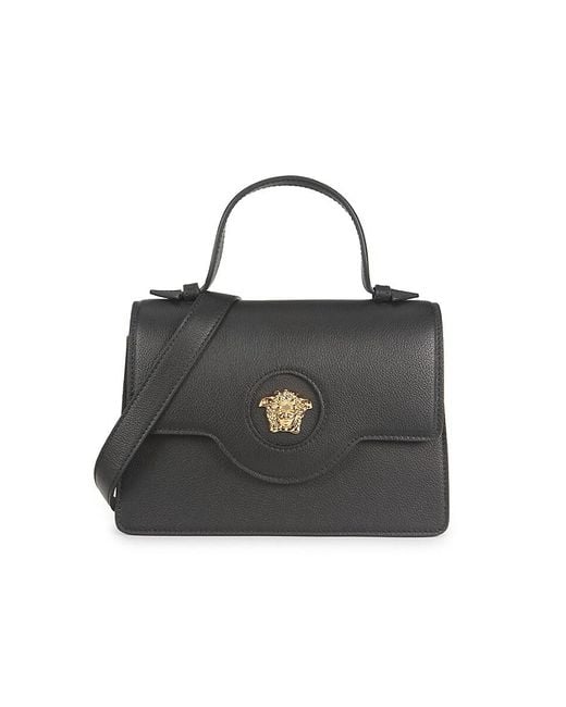 Versace Black Logo Leather Satchel Bag