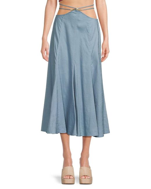 Cult Gaia Blue Sandy Linen Blend Midi Skirt