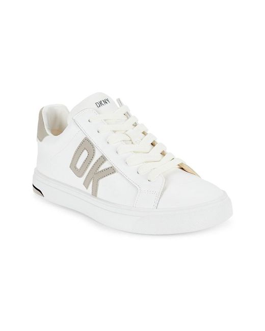 DKNY White Abeni Logo Leather Sneakers