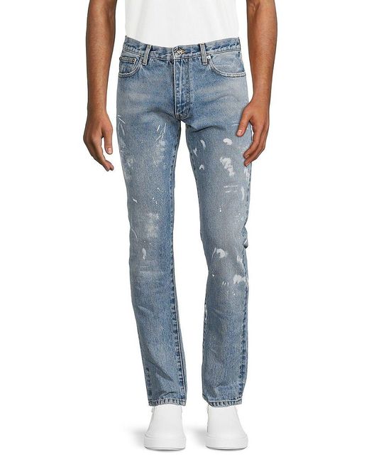 Off-White c/o Virgil Abloh Painted Slim Fit Light Wash Jeans in Blue ...