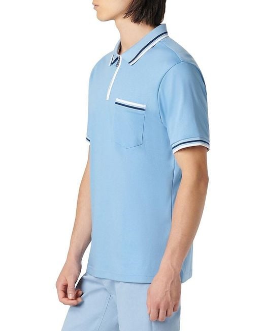Bugatchi Blue Cotton Short-Sleeve Polo Shirt for men