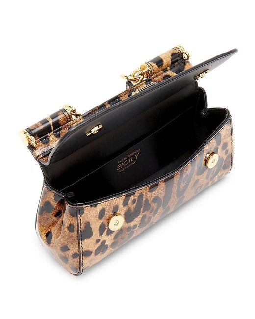 Dolce & Gabbana Women's Small Leopard-Print Patent Leather Top Handle Bag