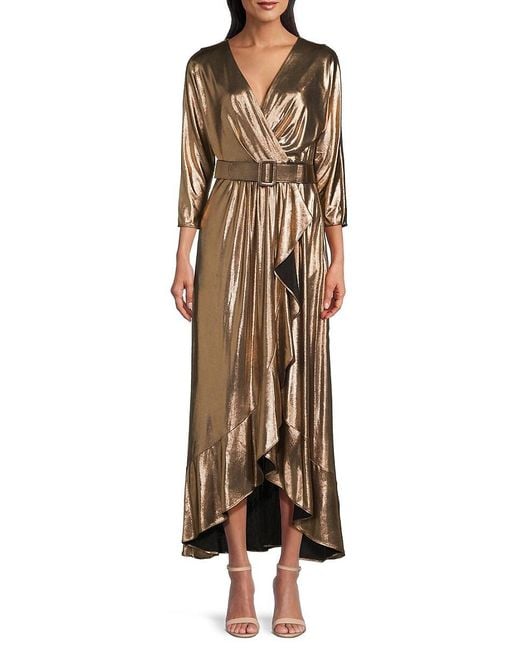 Eliza J Metallic Ruffle High Low Gown in Natural Lyst Australia