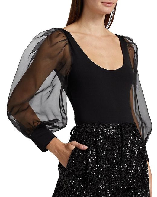 Alice + Olivia White Jillianne Semi-Sheer-Bodysuit
