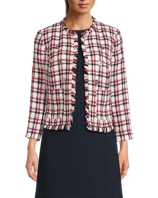 Tommy Hilfiger Red Plaid Open Front Jacket