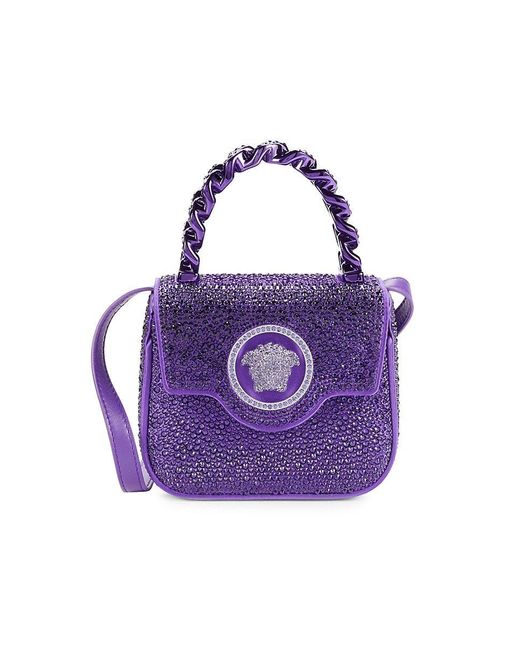 Versace Mini Studded Medusa Top Handle Bag in Purple | Lyst
