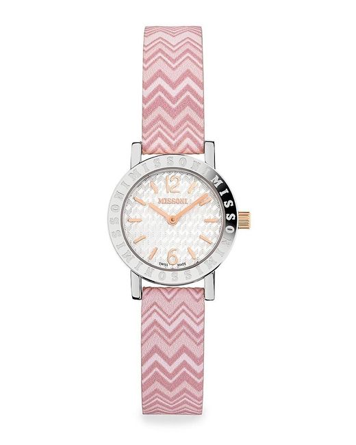 Missoni Pink Estate 27mm Stainless Steel & Leather Strap Watch
