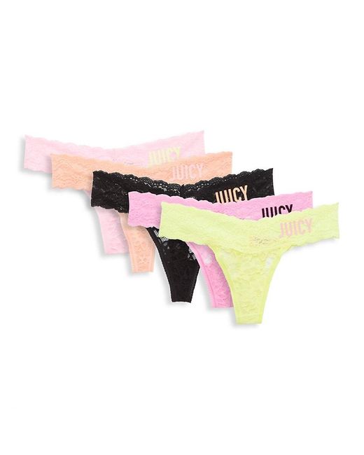 Juicy Couture Multicolor 5-pack Logo Lace Thongs