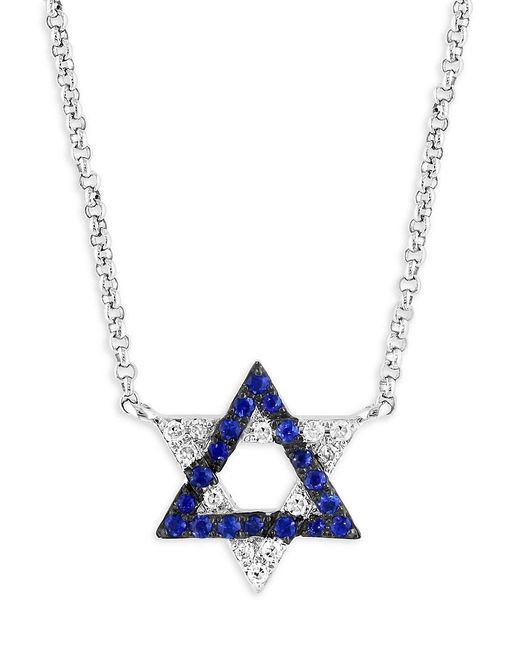 Effy Blue 14k White Gold, Sapphire & Diamond Star Of David Pendant Necklace