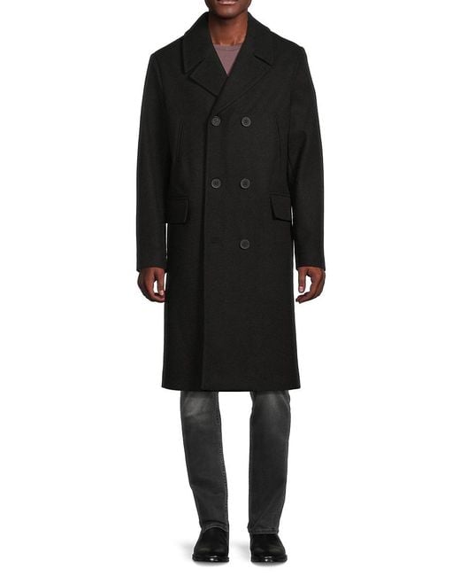 Cole Haan Wool Blend Double Breasted Trench Coat in Black for Men | Lyst UK