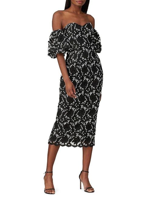 Shoshanna Sentido Off Shoulder Lace Midi Dress in Black