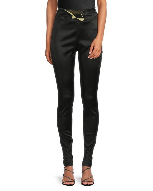 Area Black High Rise Ruched Satin Leggings