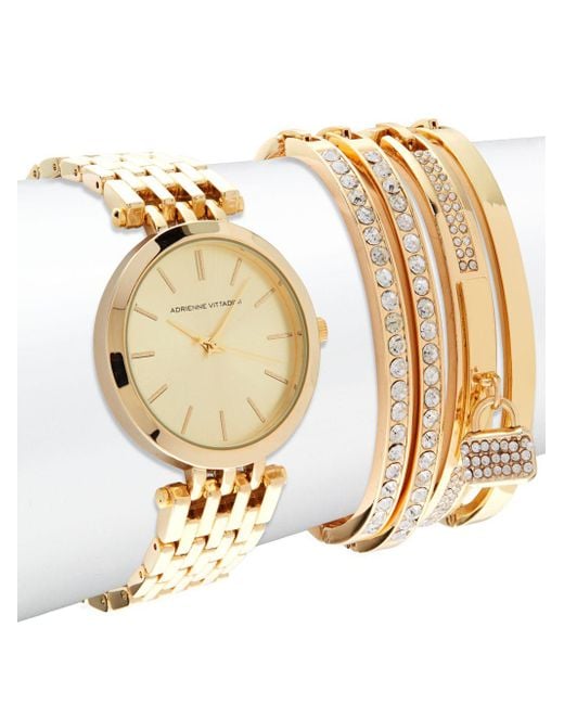 Adrienne Vittadini Watch & Crystal-studded Bracelet- Set Of 5 in
