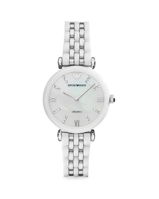 Emporio Armani White 32mm Two Tone Creamic & Stainless Steel Crystal Bracelet Watch