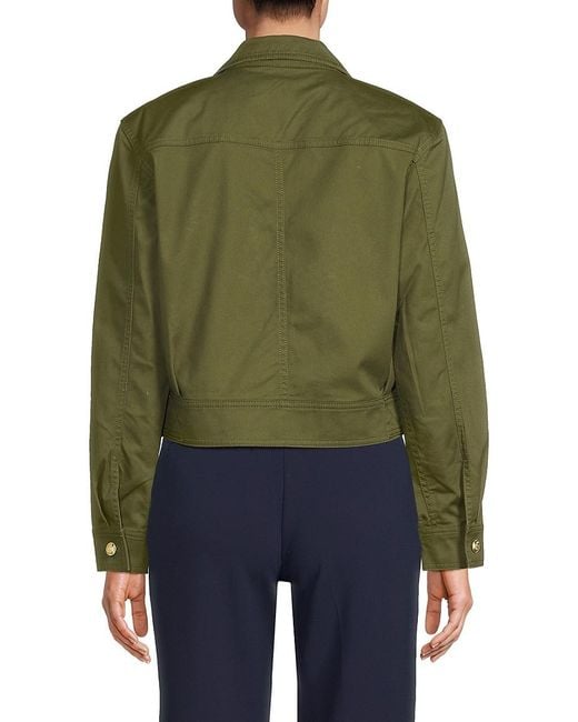10 Crosby Derek Lam Green Celinora Notch Lapel Cotton-blend Jacket