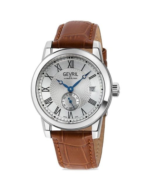 Gevril Madison 39mm Stainless Steel & Leather Strap Watch in Gray for