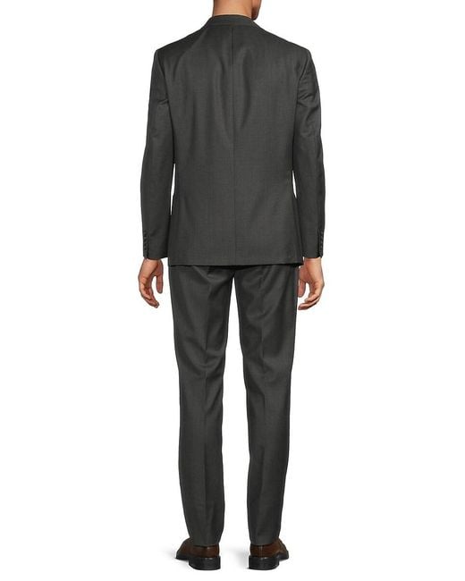 Calvin Klein Black Solid Wool-Blend Two-Button Slim-Fit Suit for men