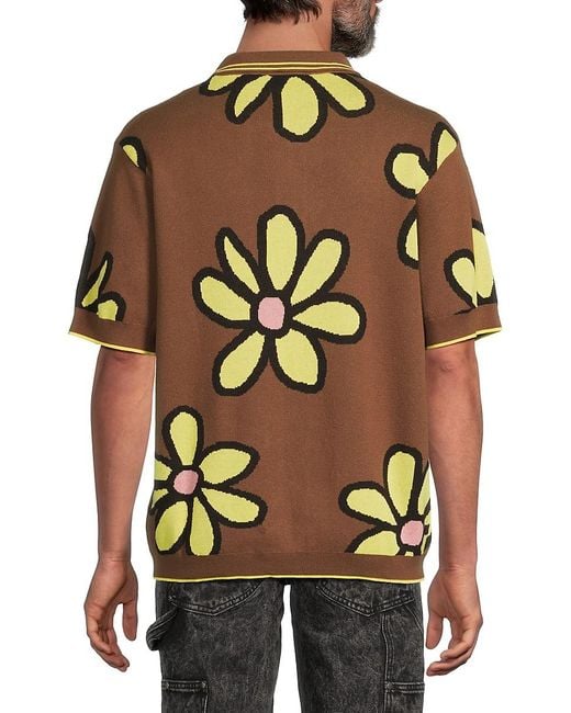 Wesc Brown Daisy-Pattern Cotton Cardigan Polo Shirt for men