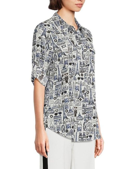 Karl Lagerfeld Gray Whimsical Print Button-Front Shirt