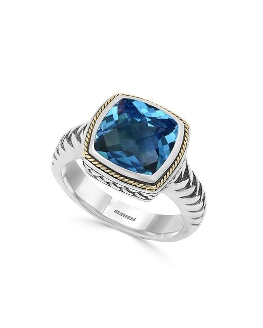 Effy Balissima Sterling Silver And 18 K Yellow Gold Blue Topaz Ring
