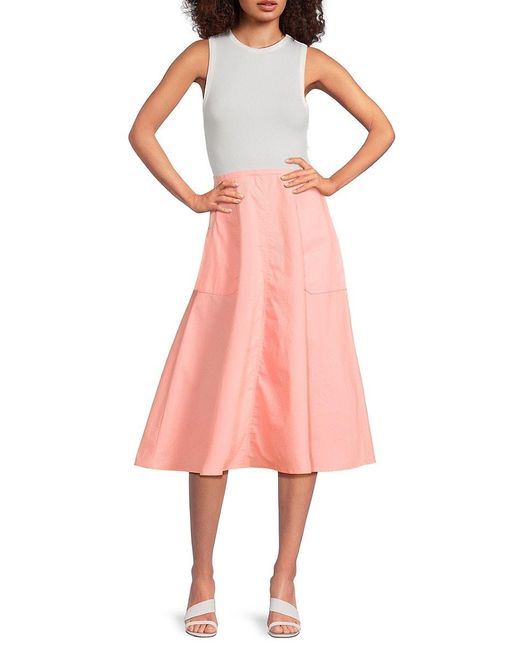 AREA STARS Pink Kia Knit-Top Full Skirt Midi-Dress