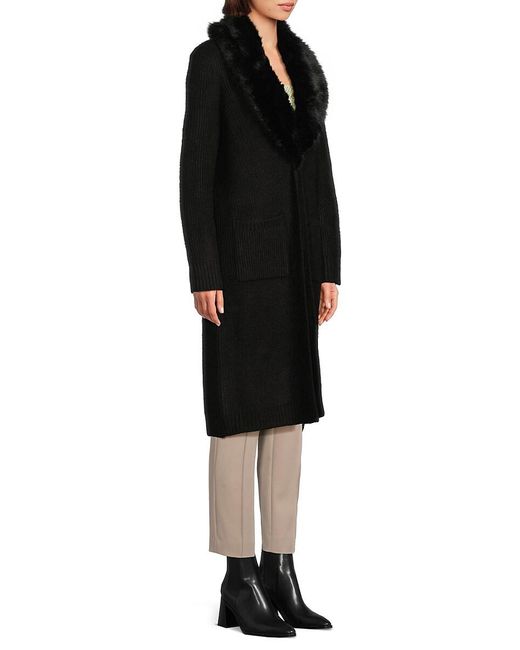Saks Color Saks Fifth Avenue Faux-Fur Shawl Collar Longline Cardigan in Black | Lyst