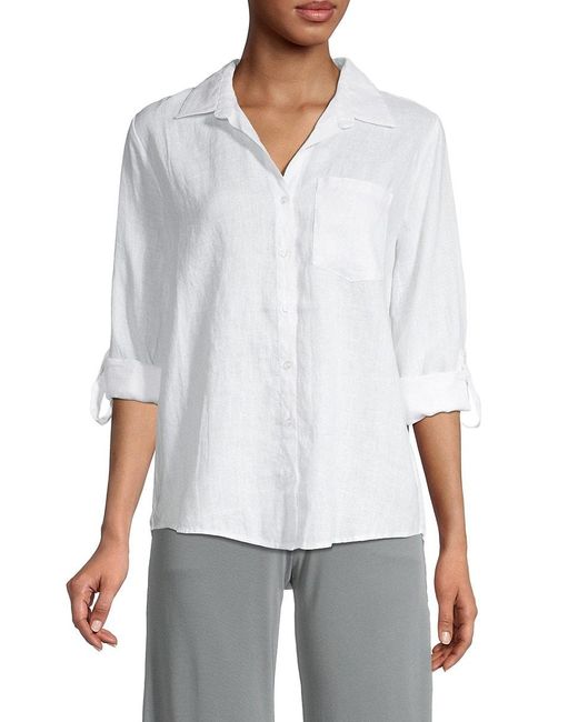 Saks Fifth Avenue Easy-fit Button-down Linen Shirt in White - Lyst