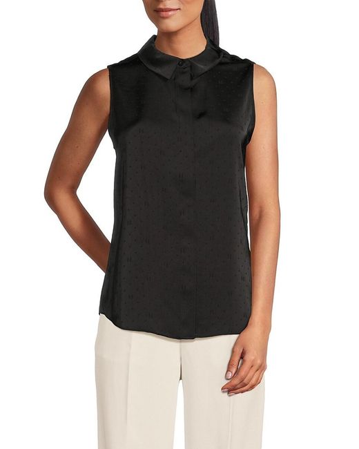 Karl Lagerfeld Black Sleeveless Collared Satin Shirt