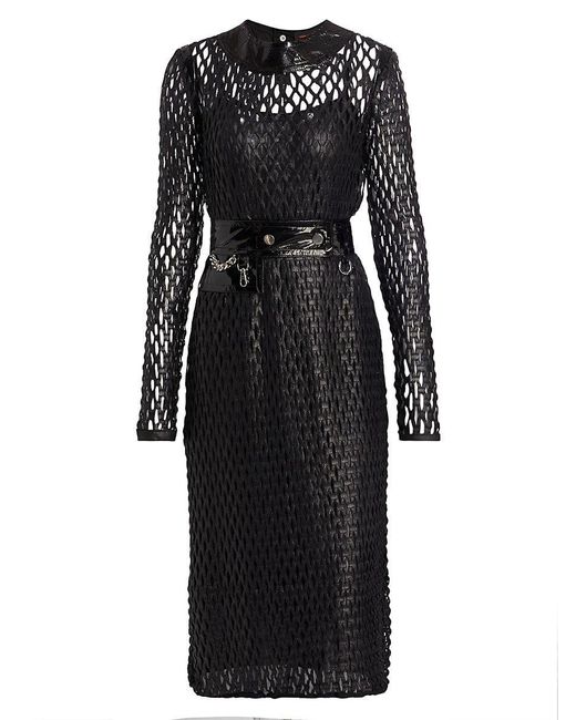 Yigal Azrouël Serenity Fishnet & Patent Leather Midi Dress in Black | Lyst