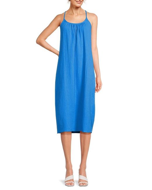 Saks Fifth Avenue Blue Gauze Shift Midi Dress