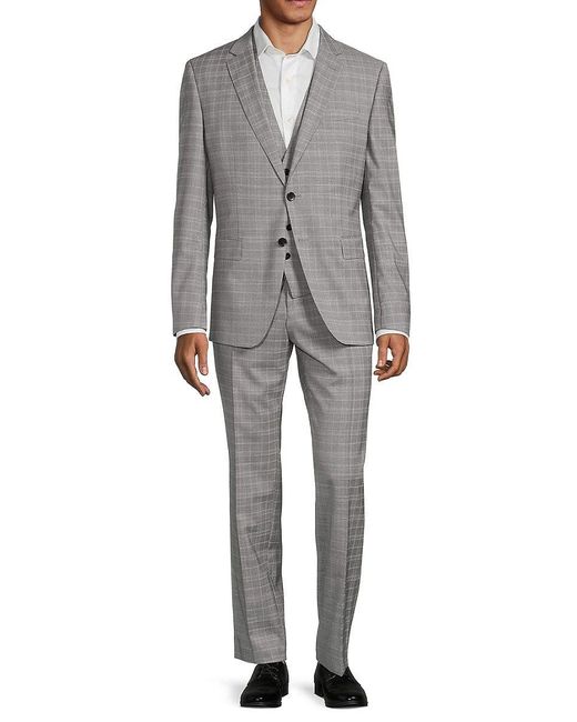BOSS by HUGO BOSS 3piece Hhuge Slim Fit Plaid Wool Suit in Gray for