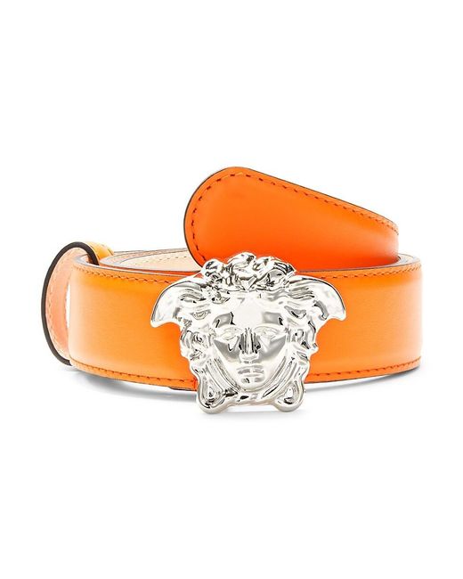 Versace Orange Medusa Slide Buckle Leather Belt