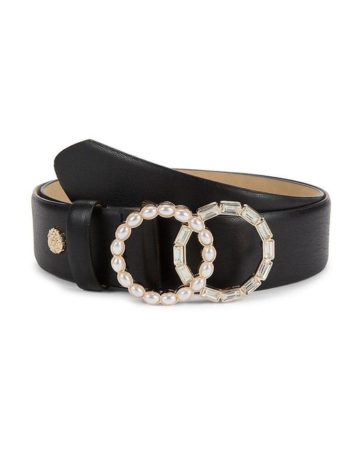 Vince Camuto Black Faux Leather, Faux Pearl & Faux Crystal Belt