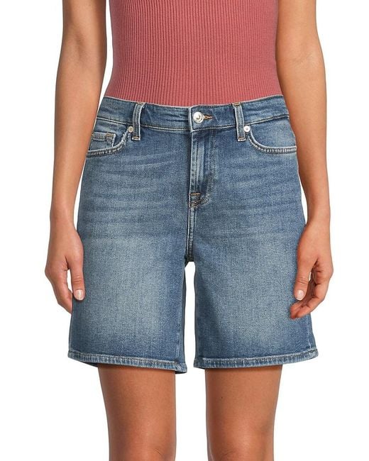 7 For All Mankind Blue Stretch-Cotton Whiskered Denim Shorts