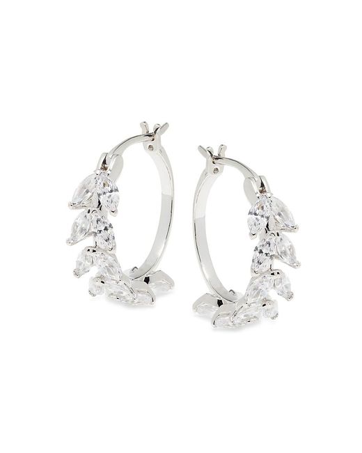 Nadri White Wildflower Vine-Plated Cubic Zirconia Hoop Earrings