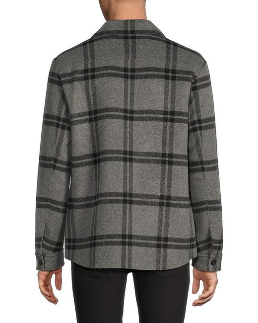 Vince Gray Plaid Wool-Blend Shirt Jacket for men