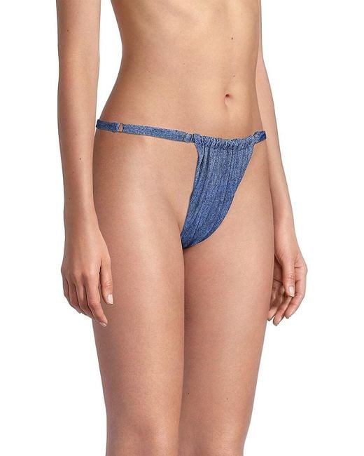 WeWoreWhat Blue Ruched Denim Bikini Bottom