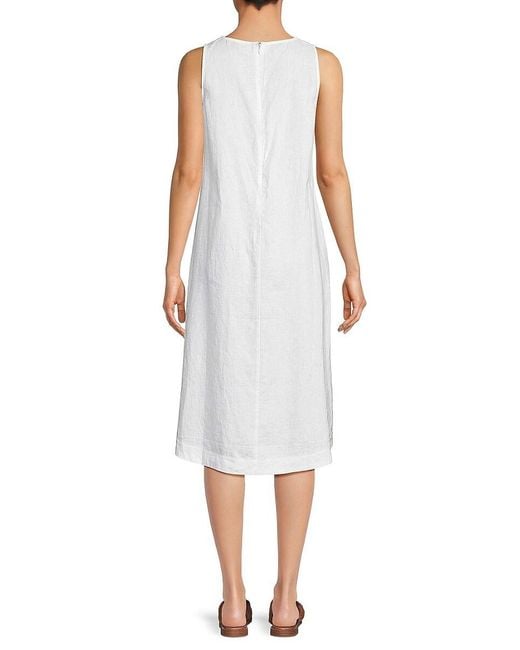 Saks Fifth Avenue White High Low 100% Linen Dress