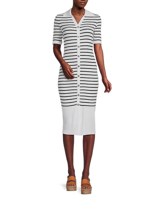 Nanette Lepore White Striped Midi Bodycon Dress