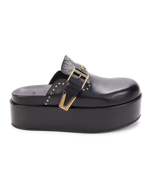 Versace Black Studded Leather Heeled Mules