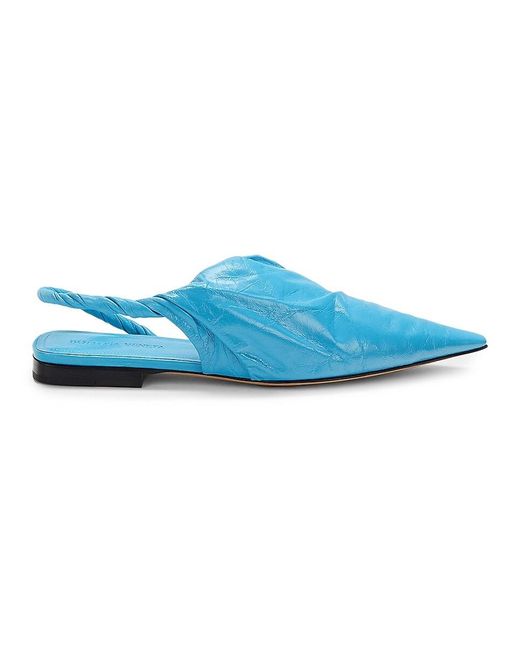 Bottega Veneta Blue Pointed Toe Twist Leather Slingback Flats
