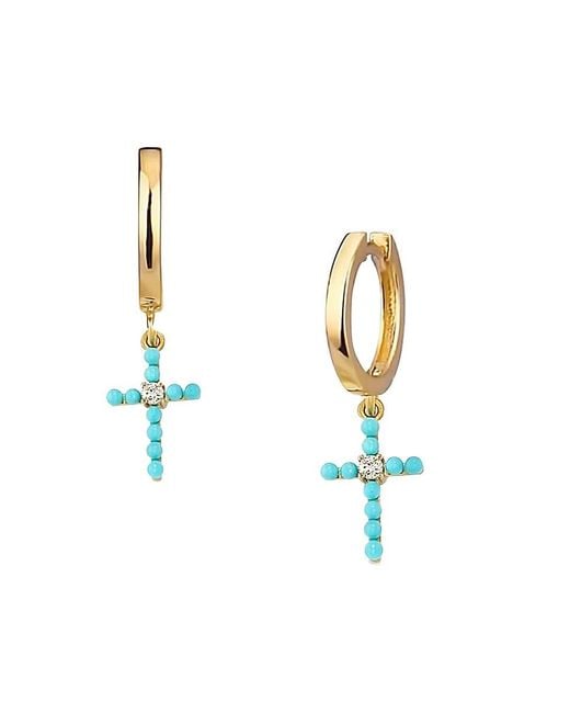 Gabi Rielle Metallic Love In Bloom 14k Gold Vermeil Sterling Silver, Turquoise & Crystal Cross Drop Earrings