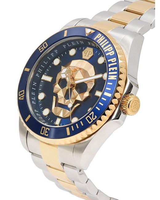 Philipp Plein Blue The $kull Diver 44mm Two Tone Stainless Steel Bracelet Watch for men