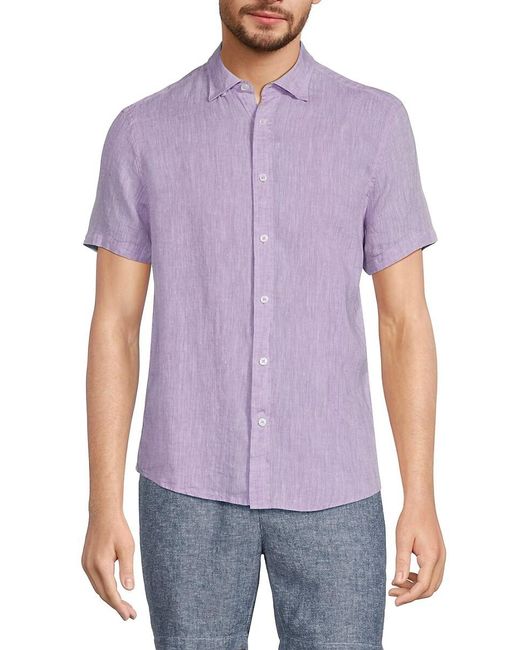 Report Collection Purple Short Sleeve Linen Shirt for men